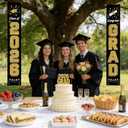 3 x 2026 Graduation Decorations GRAD Banner, Black Gold Porch Door Sign Welcome Banners for Indoor Outdoor Wall Graduated Decoration for Congrats Class of 2026, School Supplies, Graduation Party Supplies 70x12in (Black)