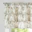 jinchan Ruffled Floral Valance Linen Shabby Chic Small Window Curtain 18 Inch Farmhouse Kitchen Valance for Bedroom Living Room Decor Cottage Rustic Window Treatments 1 Panel Green on Beige
