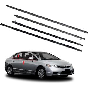 Window Molding Trim Seal for Honda Civic 2006-2011 Accessories, Outer Door Black Rubber Weather Stripping Belt, Replacement 72450-SNA-A01 (4PCS)