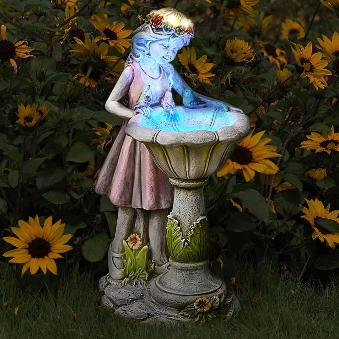 Voveexy Fairy Garden Statue, Solar Garden Angel Figurine with Color Changing Light Outdoor Decoration Waterproof Angel Sculpture for Patio Yard Lawn Porch Art Ornament Christmas Birthday Gift