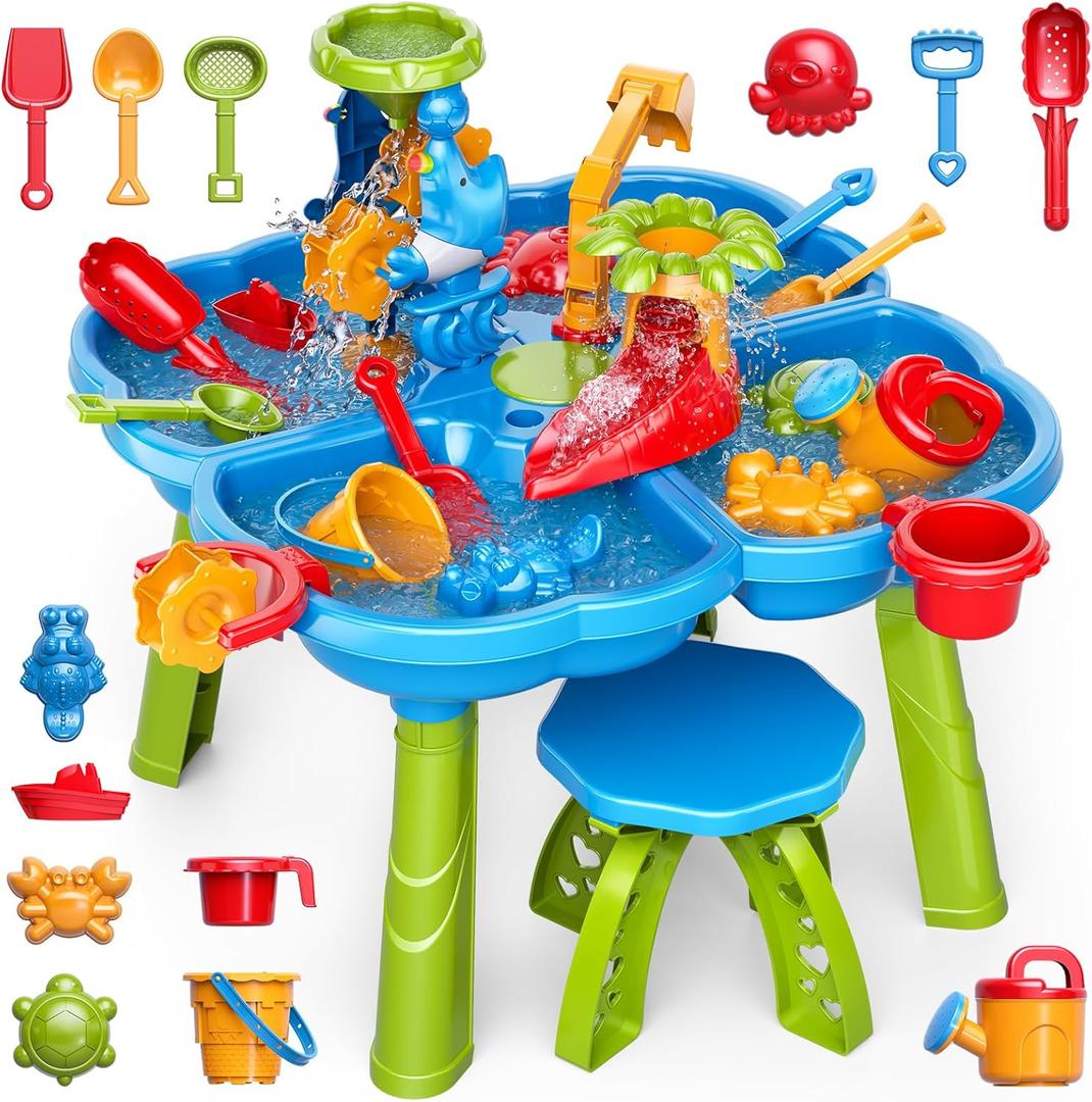 Water Table for Toddlers 3-5 Years Kids Ages 4-8, 4 in 1 Kids Summer Activity Sensory Play Outdoor Beach Backyard Sand Water Table Toys for Toddlers, Birthday Toys Gift for Boys Girls