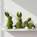Easter Bunny Decorations, 3 PCS Resin Moss Bunny Figurines Green Faux Flocked Rabbit for Easter Decor Small Decorative Rabbit Statues for Home Decor, Spring Tabletop Centerpiece(Small Moss 3pcs)