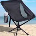 Swivel Portable Camping Chair for Adults, Fast Setup, Lightweight & Small Folding Chair with Cup Holder, Side Pocket and Carry Bag - Support 330 LBS (Black)