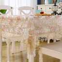 Lace Table Cloth Floral Embroidered Decor Macrame Crochet Vintage Tablecloth Shabby Chic Table Cover for Dining Kitchen Summer Outdoor Holiday (Pink-Gold, Rectangle/Oblong 60 in x 120 in)