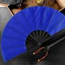 Maitys 2 Packs Large Folding Hand Fans 13'' Chinese Handheld Fan Large Clap Fans for Line Dancing, Tai Chi, Festival, Kung Fu, Martial Art, Gift, Includes 2 Pouch (White and Blue)