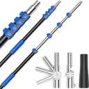 Telescoping Pole, 4-16 Ft with Joint Angle & Squeegee Adaptor, Aluminum Telescopic Paint Roller Extension Pole & Extendable Pole, Anti-Slip Foam Grip, Multi-Purpose Gutter Window Dust Cleaning Pole