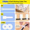 [313Pcs] Cable Management Kit, 67 Adhesive Cable Clips, Topavatop Desk Cord Organizer, 22 Reusable Cable Strap, 4 Cable Sleeve Split, 200 Nylon Cable Zip Ties with 20 Mounts for TV Office Home, White