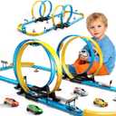 LILYBUDS Toy Car Race Track Set for Boys Kids Age 3-5 4-7, Race Tracks with 4 Crash Zones and 1:64 Scale High-Speed Slot Cars, Christmas Halloween Birthday Gifts Toys for Toddlers Boys 4-8 8-12 Years