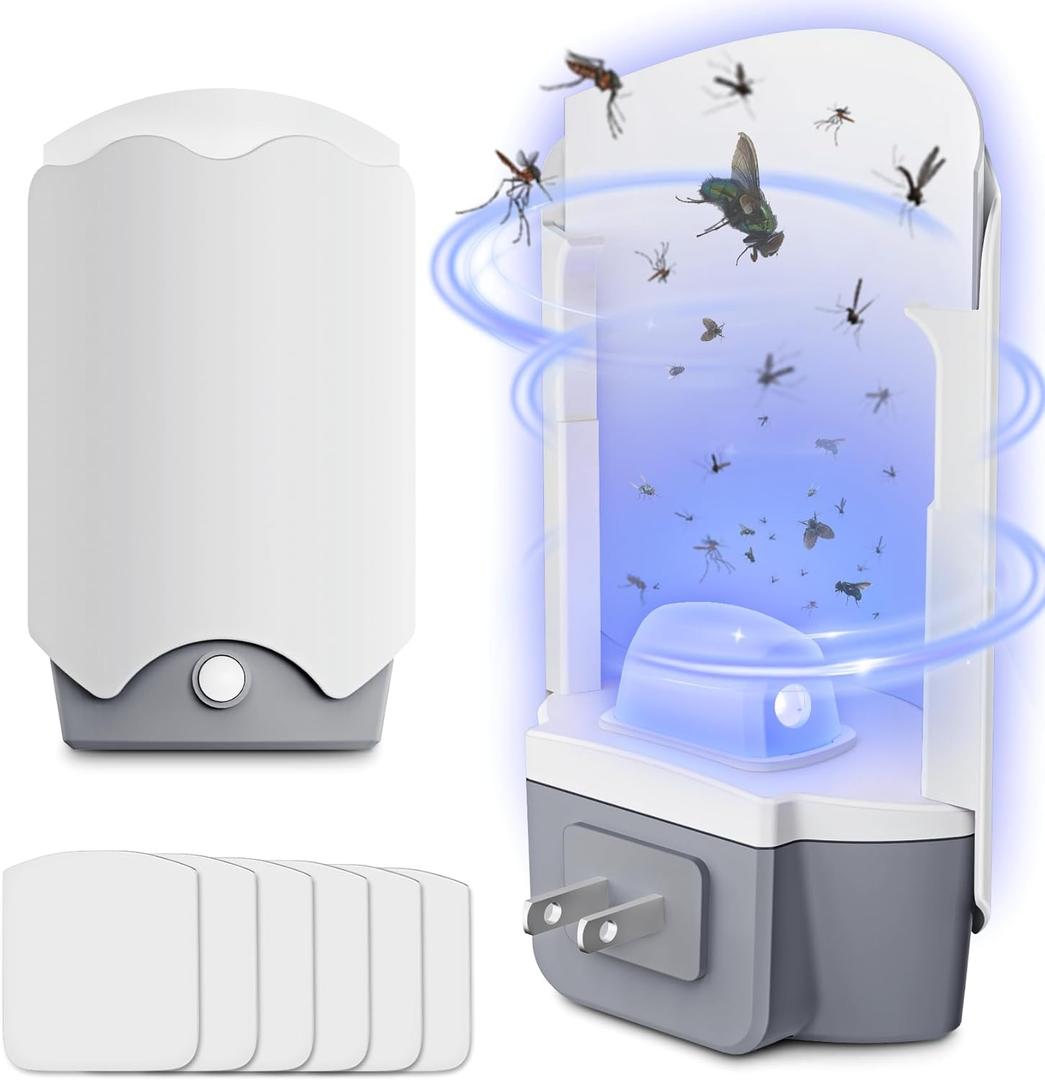 Fly Trap Indoor, 2 Plug-in Fly Catchers with 6 Refill Glue Boards, Fruit Fly & Gnat Trap for Home, Indoor Bug Trap for Mosquitoes, House Flies, Moths & Flying Insects
