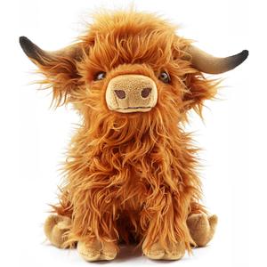 Highland Cow Stuffed Animal Toy, Adorable Highland Cow Plush, Scottish Cow Plush Toy, Farm Animal Cattle Plush Decor Gifts for Kids Baby Girls Boys (Brown Cow) 10.5 in