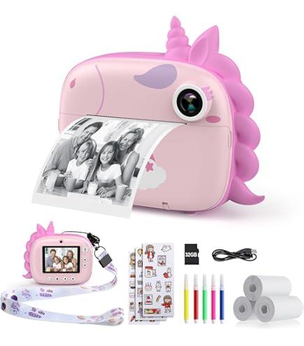 HiMont Kids Camera Instant Print, Selfie Digital Camara for Kids with Print Paper & 32G Card, 2.5K Video & Instant Print Camera with Color Pens for DIY, Fun Gift for Girls Boys 312 Years Old (Pink)