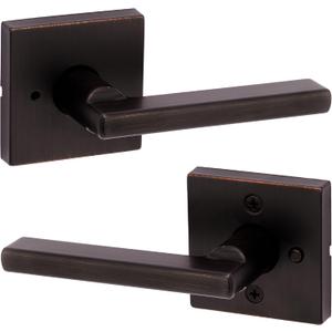 Kwikset Halifax Interior Privacy Door Handle with Lock, Door Lever For Bathroom and Bedroom, Venetian Bronze Reversible Keyless Push Button Lock Door Lever, with Microban Protection, Square Rose