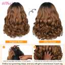HANNE Yaki Curly V Part Wig U Part Synthetic Half wigs for Black Women 18 Inch Heat-Resistant Hair Replacement Wig (Ombre Brown)