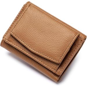 Small Wallet Women Genuine Leather RFID Blocking Trifold Tiny Wallets with Snap Coin Pouch 7 Card Solts