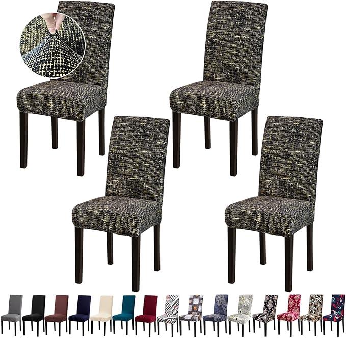 Fafua Chair Covers, Dining Room Chair Covers, Stretch Kitchen Chair Covers/Dining Room Chair Covers Set of 4, Removable Washable Dining Chair Slipcovers for Home, Hotel, Banquet, Hemp Coffee Pattern