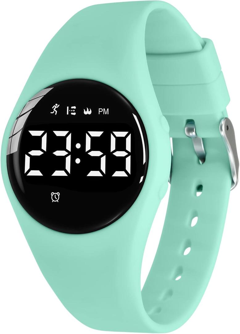 Kids Watches for Girls Boys Digital Sport Watch with Step Counter Pedometer Vibration Alarm Clock, No App Waterproof Fitness Tracker Kids Watch Boys Girls Teens Students Ages 5-16 (107-F-lightgreen)