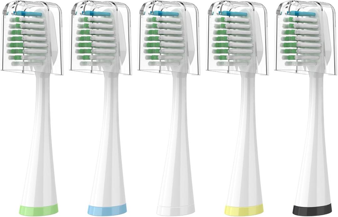Replacement Brush Heads for Smile Bright Platinum Sonic Electric Toothbrush, Soft Bristles, 5-Pack, with Covers