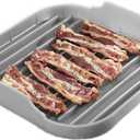 Bacon Cooker for Microwave Oven, HOMOMSAE Large Soft Silicone Food Grade Microwave Meat Bacon Tray - 10 inch Bacon Plate, Grey