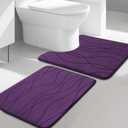 YIHOUSE Memory Foam Purple Bathroom Rug Sets 2 Piece, Ultra Absorbent Bath Mat for Bathroom - Non-Slip Machine Washable & Dry Quickly, 2 Piece Bathroom Mat Set, Purple (1'5" x 2')