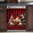BVBOX Winter Dishwasher Magnet Cover 23"x26", Reusable Magnetic Refrigerator Covers, Dishwasher Magnets Decorative Cover Fridge Door Skin Panel Stickers (Candlelight Christmas)