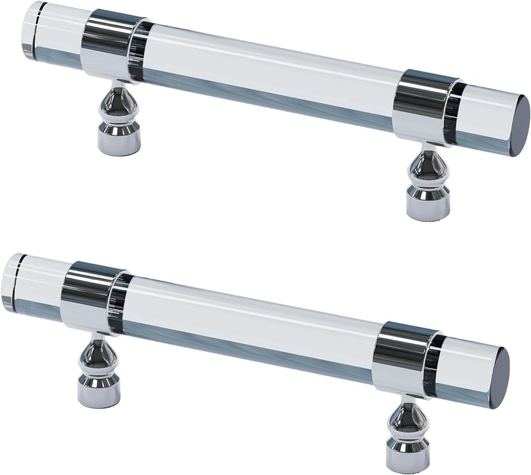 TAOEIFUOR Kitchen Cabinet Door Handles for Cupboard Wardrobe Closet Dress Drawer Pulls (Acrylic-10PACK, Clear+Chrome, Hole Center:3 Inch / 76MM)