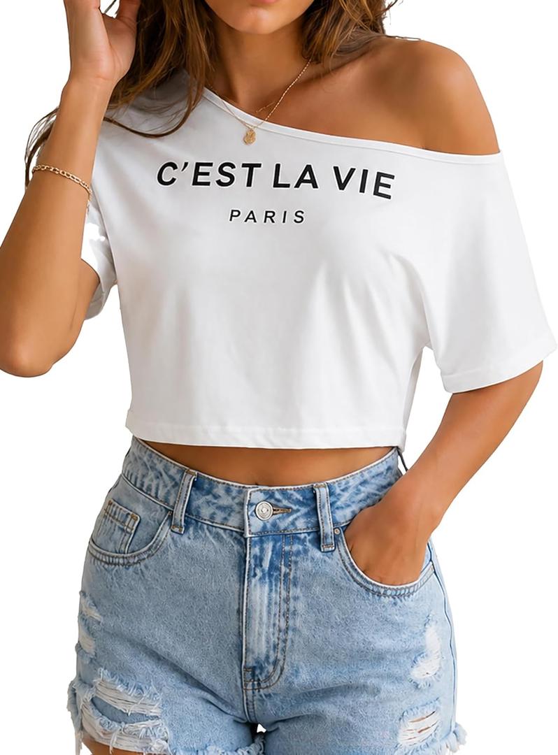 Graphic Crop Top for Women Sexy V Neck Ribbed Tank Top Casual Summer Sleeveless Shirt (White, M)