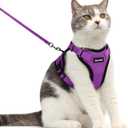 Dooradar Cat Harness and Leash Set, Escape Proof Safe Adjustable Kitten Vest Harnesses for Walking, Easy Control Soft Breathable Mesh Jacket with Reflective Strips for Cats, Purple, M