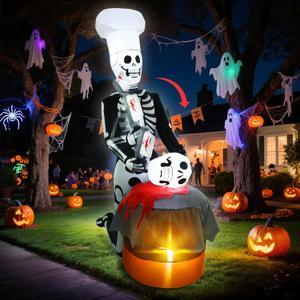 6 FT Halloween Inflatable Outdoor Decoration Skeleton Ghost Animated Skull Scary Blow Up Decor with Built-in LED Lights for Party Holiday Outside Yard Lawn Garden Indoor Home