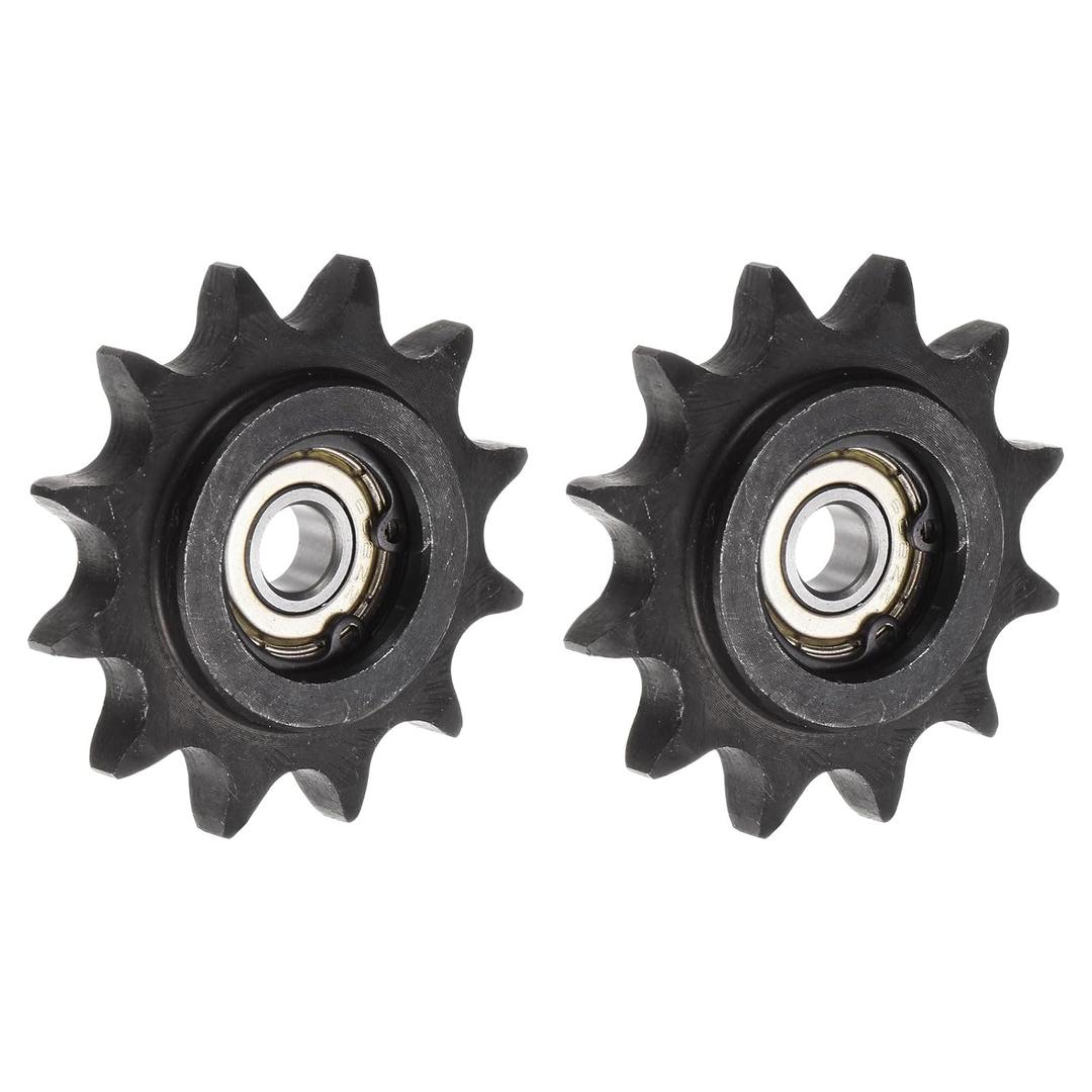 uxcell 2pcs DIN(ISO) 08B Roller Chain Idler Sprocket 8mm Bore, 1/2" Pitch, Hardened 12 Tooth Tensioner Sprocket, Insert Single Bearing
