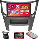 4+64GB Android 15 Car Radio for Subaru Legacy Outback 2010-2016 Wireless Carplay Android Auto, 9" 1280 * 720P in-Cell Touch Screen Car Stereo WiFi Bluetooth GPS FM/RDS EQ Backup Camera MIC