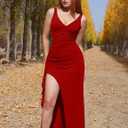 ABYOVRT Women Formal Dresses Sleeveless Bodycon Ruched High Slit Sexy Maxi Dress Cocktail Prom (Red, S)