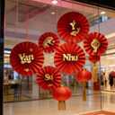 KYMY Vietnamese New Year Red Paper Fans Set, 2026 Tết Nguyên Đán Wall Decorations, Asian Lunar New Year Spring Festival Fan Decor for Party Home Wall Display, Trang Trí Tường Năm Mới Việt NAM