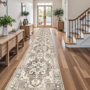 YOUFORTONG 3x14 Long Runners for Hallways： Soft Kitchen Rug Non Slip Rug Runner with Rubber Backing for Bathroom Washable Non Shedding Farmhouse Runner Rug (Beige, 3X14)