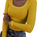 Roselux Womens Long Sleeve Scoop Neck Ribbed Knit Fitted Casual Tops Tee Slim Basic Shirts M