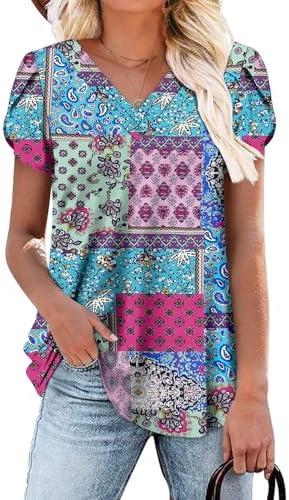 ONLYSHE Womens Tops Short Sleeve Tunics Blouse Spring Summer Casual V Neck Tshirts M