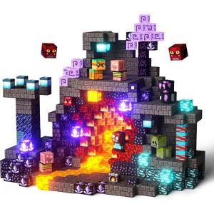 GobiDex 100PCS Magnetic Building Blocks Playset with Light-Up Blocks, STEM Sensory Travel Toys for Kids, Pretend Play Montessori Gifts for Halloween