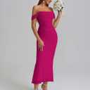 KUTUMAI Off The Shoulder Maxi Long Dress Corset Ruched Bodycon Cocktail Formal Wedding Guest Dresses for Women (Pink, M)