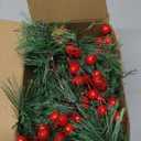 Christmas Garland with Lights, 6 FT Battery Operated Garland with 60 LED Lights, Timer, Lighted Garland with Berries Pine Cones for Mantle Stairs Railing Home Xmas Decoration Indoor