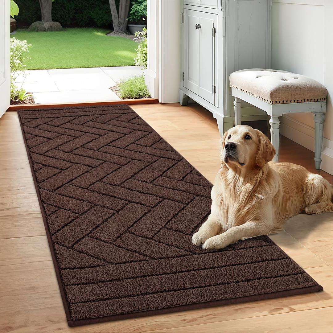 Tindbea Dog Mat for Mud Paws,Absorbs Moisture Dirt Non-Slip Washable Mud Mat for Dogs,Soft Rubber Backing Front Inside Pet Rug for Entryway, Dog Paws, Patio(24"x59",Coffee)