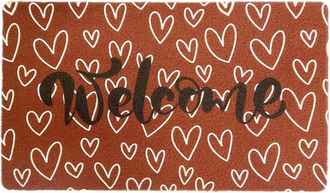 Valentine's Day Welcome Doormat Heart-Door-Mat with Anti-Slip - Valentines Outdoor Coir Front Door Mat Home Decor 17x29 Inch