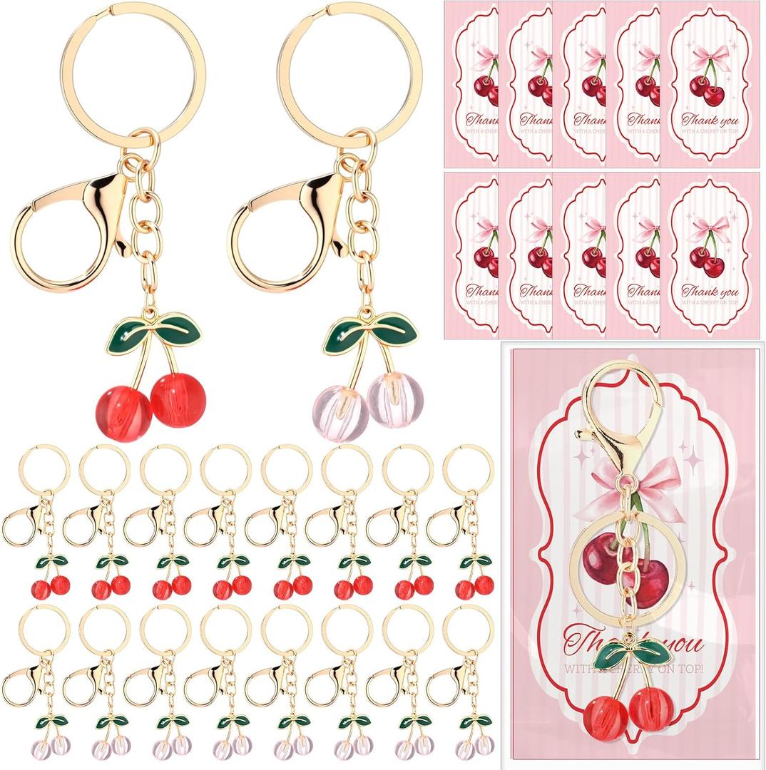 Sureio Cherry Keychain Party Gift Cherry Keyring Bulk Charm Accessories Souvenir for Women Guests Baptism