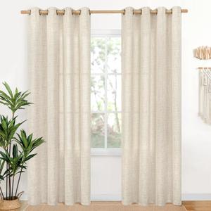 YoungsTex Linen Curtains 80 Inch Length for Living Room 2 Panels, Light Filtering Cream Semi Sheer Window Treatments with Bronze Grommet Privacy for Bedroom Farmhouse Dining, 52 x 80 Inch