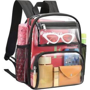 MAY TREE Clear Backpack Stadium Approved for Women and Men, Clear Bag for Stadium Events, Transparent bag for Concert Sporting Festival, Black