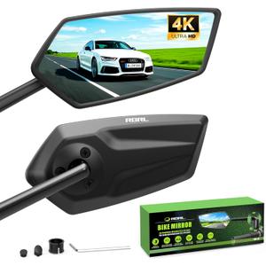 RBRL Bike Mirror, 3D Adjustable Arm for Extended Reach, Aluminum Alloy Anti-shake Bicycle Rearview Mirrors, 360 Panoramic Rearview, Wide Angle Shatterproof & Foldable E-bike Mirror