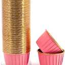 Party Hippo Foil Muffin Liners, 3.5 Oz 50 Pcs Disposable Cupcake Baking Cups, Gold Aluminum Ramekin Holders, Little Baking Cups (Pink)