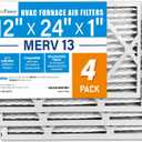 LotFancy 12x24x1 Air Filter MERV 13 4-Pack, Actual Size: 11.75"x23.75"x0.75", Electrostatic Pleated HVAC Furnace Air Filter, Captures Pet Dander Smog Smoke