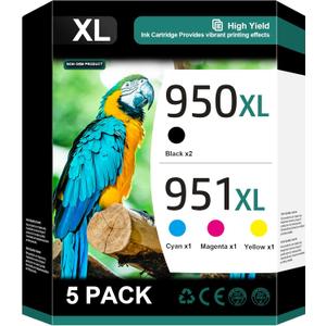 950XL and 951XL Ink Cartridges Combo pack (5-Pack) Replacement for HP 950XL 951XL Ink Cartridges for HP Printers OfficeJet 8600 Series Pro 251dw, 8100, 8600 Series,C2P01FN, 2 Black,Cyan,Magenta,Yellow