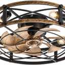 24" Low Profile Caged Ceiling Fan with Lights and Remote, Black Gold