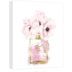 Canvas Wall Art Glam Perfume Pictures Wall Decor Pink Flowers And Gold Canvas Wall Art Girl Home Decor For Bedroom Wall Bathroom Set Room Decor 16 * 24