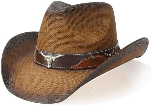 WQWOVRVO Cowboy Hat,Cowgirl Hat,Western Cowboy Hats for Women/Mens/Straw Wide with Shapeable Brim Cowboy Hat for Womens
